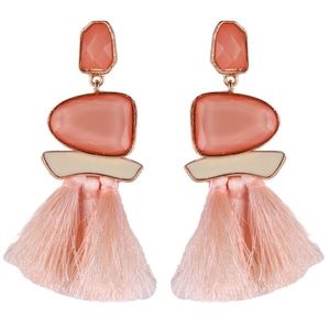 NWOT Beige Boho Tassel Drop Statement Earrings Met